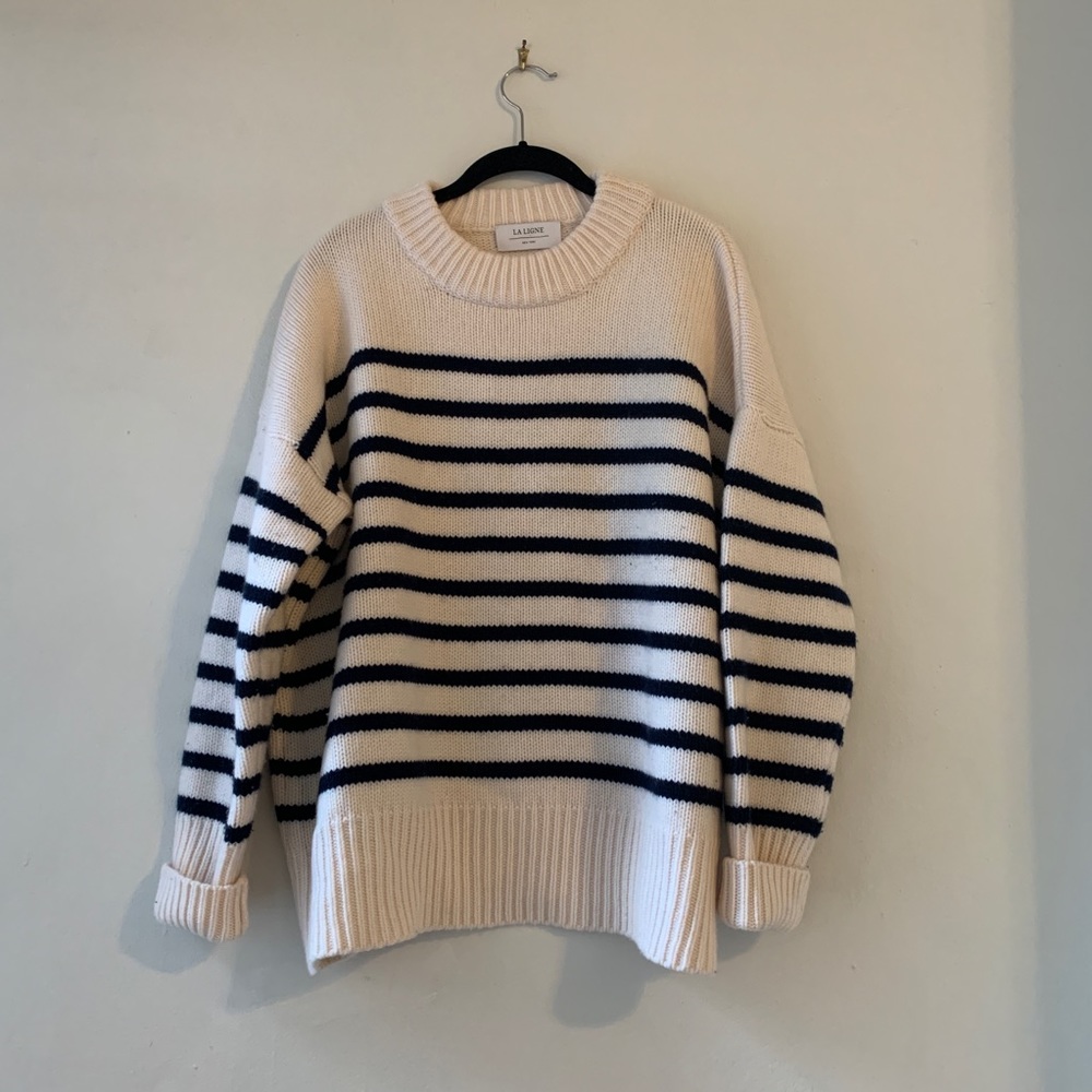 La Ligne Marin Sweater, Large, Cream/Navy